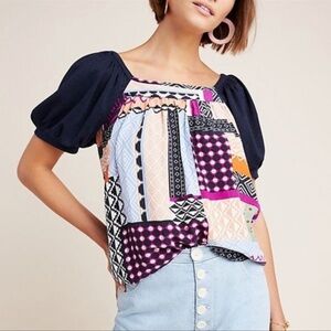 Anthropologie Maeve Catania Patchwork Puff Sleeve Top XS